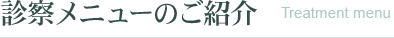 診察メニューのご紹介 Treatment menu